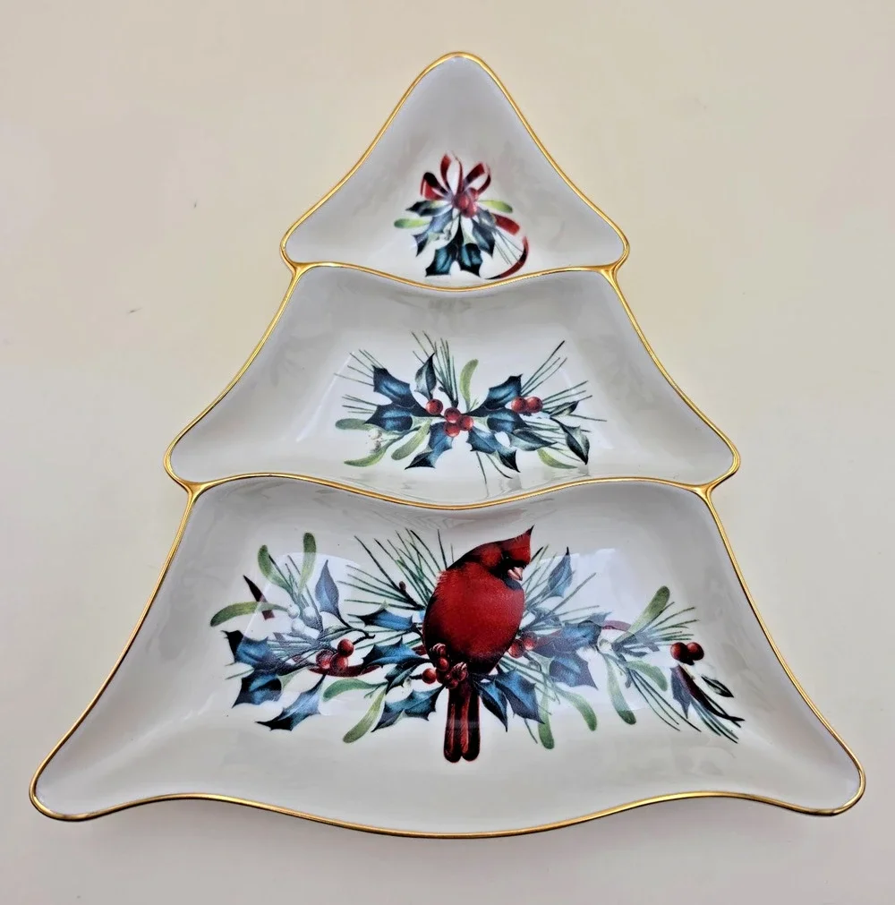 Lenox Winter Greetings Christmas Tree Divided Serving Dish 10